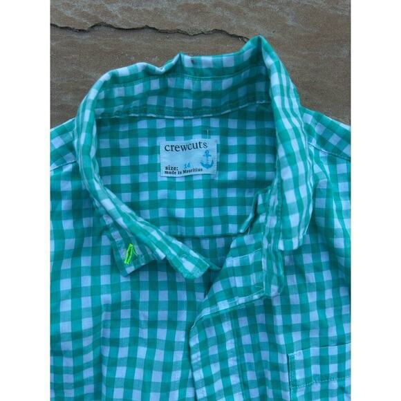 Crewcuts Boys Green Gingham Button Down Shirt Size 14 - Picture 2 of 3